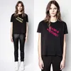 Zadig Voltaire Designer Teeシャツ女性ブラックルーズ純粋な英語のレターフィルックプリント半袖Tシャートシャツトップ