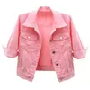 Women's Jackets Spring Summer Women Denim Jacket Tops Pink Color Solid Short Multicolor Feminino Three Quarter Sleeve Jean Size S5XL 230726