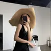 Outdoor Hats Oversized Beach Hats For Women Simple Solid Color Summer Wide Brim Large Straw Hat Uv Protection Foldable Sun Cap Chapeau Femme 230727