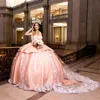 Robe princesse rose Quinceanera, robe de bal, 16 robes de perles, avec des Appliques en dentelle, robe de fête d'anniversaire pour filles, 2024