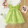 Flickans klänningar Sweet Beauty Children's Dress 2023 Summer Solid Color 3D Butterfly Embroidery Mesh Flying Sleeves Daglig knälängd 0 3 år 230726