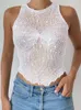 Kvinnors tankar Camis Apprabant Sexig Hollow Out Sticked Crop Top Fashion Sequins ärmlös rund nacktank Topp Streetwear White Slim Mini Vest 230727