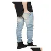 Jeans pour hommes en stock Slim Fit Ripped Hommes Hi-Street Mens Died Denim Joggers Trous aux genoux Lavés Détruit Plus Taille Drop Livraison Vêtements Dhywp