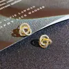 أقراط مسمار Diwenfu 14K Gold Jewelry Diamond arring for Women Round Aros Mujer Oreja Origin 14 K Yellow Orecchini