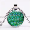 Colares com Pingente Vintage Clássico Colar de Penas Declaração Verde Pavão Símbolo Cristal Cabochão Arte Longo Boho Jóias Drop Delivery Dhxe0