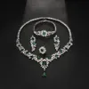 Zestawy biżuterii ślubnej AMC Luksusowe asymetryczne szmaragd zielony 4PC Zestaw biżuterii Naszyjnik Pierścień Brerelet Ślubna przyjęcie weselne