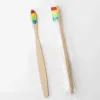 Escova de dentes com cabo de bambu natural arco-íris colorido clareador cerdas macias escova de dentes de bambu
