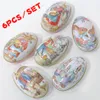 6 Pieces Easter Bunny Dress Printing Alloy Metal Trinket Tin Easter Eggs Shaped Candy Box Tinplate Case Party Decoration Z1123183s