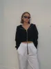 패션 여성 스트리트웨어 새로운 자른 y2k 후드 빈티지 단단한 짧은 스웨트 셔츠 스프링 여성 긴 슬리브 한국 지퍼 업 탑