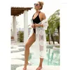 Maillot de bain femme longue dentelle Cardigan Protection solaire costume vacances d'été plage Sexy veste fille doux évidé haut de Bikini