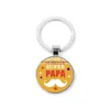 Keychains Lanyards Super Papa Mens Keychain for Fathers Day Gift Bästa pappa Creative Design Glass Cabochon Key Ring Handmade Sierm PLA DHBRM