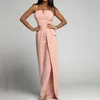 Sets Vrouwen Sexy Off Schouder Bretels Jumpsuits Elegante Eenvoudige Split Rechte Romper Mode Hoge Wiast Effen Body Speelpakjes