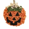 Fiori decorativi Ghirlanda di zucca di Halloween Riutilizzabile Gancio per porta con faccia di fantasma Panno artificiale Decorazione per la casa in rattan