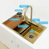 Gold Kitchen Sink Multifunktion Kitchen diskbänk vattenfall rostfritt stål diskbänk vattenfall kran kök tillbehör för kök