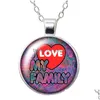 Hanger Kettingen Familie Liefde Mama Papa Moederdag Ronde Ketting 25Mm Glas Cabochon Sier Plated Sieraden Vrouwen Feest Verjaardagscadeau 50C Dhusa