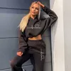 Dames Hoodies Sweatshirts Losse Stijl Trui Crop Top Vrouwen Tweedelige Set 2023 Herfst Winter Mode Lange Mouwen Capuchon Sport Casual Trainingspak voor Lady 230727