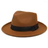 Bérets Hommes Femmes Laine Panama Chapeaux Large Bord Noeud Papillon Sunhat Fedora Caps Trilby Jazz Travel Party Street Style US Taille 7 1/8-7 3/8 UK M-L