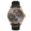 V9F 503404 Perpetual Calendar A52610 Automatic Mens Watch Rose Gold Gray Dial Number Markers Moon Phase Power Reserve Black Leathe220a