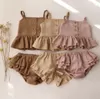 Zestawy podarunkowe dla dziewczynki garnitury letnie ubrania szorty kamizelki wiązka uprzęży falbala bawełniane lniane stałe kolory stroje bebe niemowlę 230726