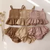 Ensembles cadeaux bébé fille costumes vêtements d'été hauts shorts gilet harnais Falbala coton lin couleur unie tenues Bebe vêtements pour bébés 230726