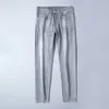 Calças de brim masculinas designer jeans para homens verão moda mens leggings fino ajuste fino bordado cinza calças calças 1pbd