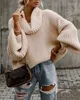 Women's Sweaters Sweater Casual Lantern Sleeve Turtleneck Chunky Knit Pullovers Girls Khaki Long Sweatshirt For Women