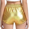 Kvinnors shorts kvinnor byxor sexig silver metallisk mitten midja solid 2023 sommar pu shiny mode nattklubb dans slitage