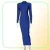 Casual Dresses Black Midi Bodycon Dress Women Blue Green Long Sleeve Shoulder Pads Turtleneck Elegant Evening Sexig Maxi Club Party1578262