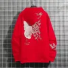 Mens Hoodies Sweatshirts Black Butterfly Embroidery Hoodie Men High Street Hooded Sweatshirt Girls Par Tops Casual Red Spring Autumn Japan 230727