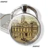 Keychains Lanyards Fashion Paris Key Chain Eiffel Tower Arc De Triomphe Notre Dame Cathedral Versailles Louvre Picture Glass Pendant Dhfds