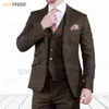 Abiti da uomo Blazer Tweed Uomo Slim Fit Giacca a spina di pesce classica Gilet Pantaloni 3 pezzi Sposo Smoking da sposa retrò Giacca da uomo d'affari di moda 230726