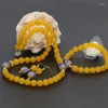 Ketting Oorbellen Set Unieke Gele Ronde Kralen 8mm Armbanden Voor Vrouwen Bruiloften Feest Elegante Sieraden