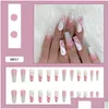 False Nails 24Pcs/Box Detachable Taiji Long Coffin Wearable Ballerina Fake Fl Er Nail Tips Press On With Glue Drop Delivery Health B Dhc3Q