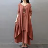 Etniska kläder kvinnors kurties klär retro bohemiska långärmade pakistan modebrun