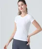 Lulu-03 T-Shirt à manches courtes pour femmes, tricot, séchage rapide, respirant, chemises de sport, course, entraînement, Yoga, haut, chemise active, femme, filles, citron