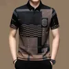 Men's Polos Summer T Shirts for Men Short Sleeve Turn-down Collar Letter Printing Button Striped Polo Tees Fashion Pullover Tops 230727