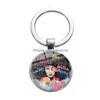 Keychains lanyards afrikansk abstrakt konstmålning afro kvinnor nyckelring mode unik kvinnlig pos glas nyckel kedja födelsedagsbruk dro dhg6t