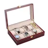 Watch Boxes Cases Wooden Luxury Watch Box 2/3/5/6/10/12 Slots Red Boxes Stoving Varnish Home Jewelry Storage Organizer Transparent Glass Show 230727