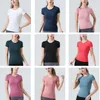 Lulu-03 T-Shirt à manches courtes pour femmes, tricot, séchage rapide, respirant, chemises de sport, course, entraînement, Yoga, haut, chemise active, femme, filles, citron