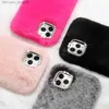 Mobiltelefonfodral Kvinnor Luxury Fluffy Plush Fur Phone Case för iPhone 11 Pro XR XS Max 6 6S 7 8 Plus Warm Furry Smart stötsäker mjuk täckning Z230728