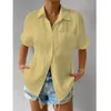 Dameskleding 2023 Zomer Mode Geplooid Eenvoudig Casual Button Up Shirt Effen Zak Korte Mouw Blouse Losse Tops