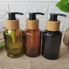 Storage Bottles Free Pink/Amber Frosted Glass Bottle White Pump Bamboo Cap Cosmetic Packing For Liquid Oil