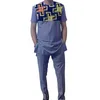 Tute da uomo Top patchwork con pantaloni Abito da sposo grigio scuro Moda nigeriana Set casual da uomo Abiti da festa di nozze