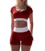 Dames Trainingspakken Gotoola Sport En Vrije Tijd Zomer Contrast Kleur U-hals Korte Mouwen Shorts Tweedelige Set Sexy Navel Yoga Pak