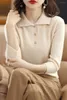 Women's Sweaters Ladies Pure Wool Knit T-Shirt Pullover Solid Color Doll Collar Half Sleeve 2023 Summer Basic Top Button Down Short