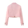 Mulheres Ternos Blazers BMZRLJY Moda Celebridade Temperamento Mostrar Fino Doce Elegante Pequena Fragrância Vento Rosa Linho Curto LongSleeved Terno Jaqueta 230727