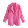 Kvinnor kostymer blazers za mode kvinnor blazer high street rosa bomull långärmad enkelbröst överdimensionerade jackor mujer outwear 230727