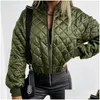 Women'S Jackets Womens Solid Green Plaidwork Long Sleeve Women Dolman Jacket Zipper Loose Gray Streetwear Female Cardigan Winter Casua Dhvqb