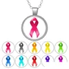 Collane con ciondolo Nastro giallo rosa rosso Collana rotonda di benessere pubblico 25 mm Cabochon in vetro placcato argento Gioielli regalo di compleanno per le donne 50C Dhj5A