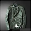 Men'S Leather Faux Wholesale- Ledingsen Mens Blue Motorcycle Jacket Men Slim Fit Red Casual Coat Autumn Winter Clothing Drop Deliv Dhldn